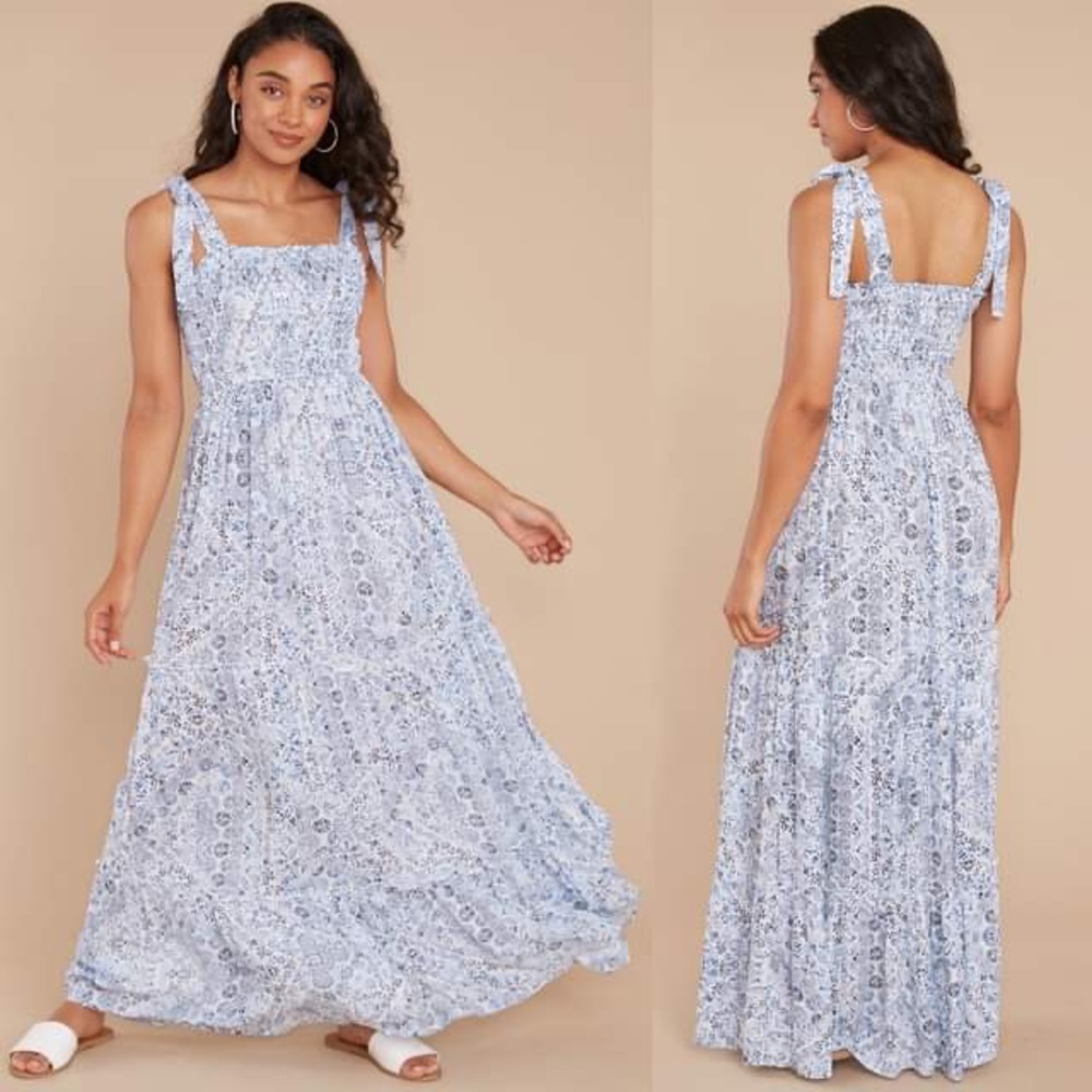 Blue multi-print maxi dress